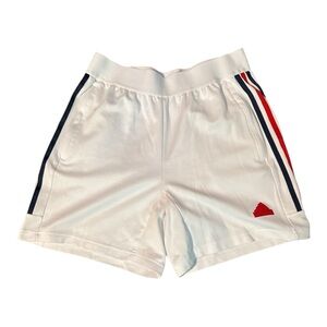 Adidas Men's White Shorts with Red and Blue Stripes